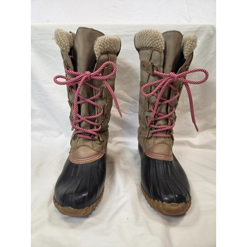Esprit Boots Size 9M Belinda Mid Calf Rain Snow Rubber Lace Up Beige Pink Laces - Picture 4 of 9